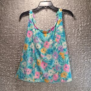 Orvis Blue Colorful Floral Print Tankini Swim Top Adjustable Straps 12 Nylon